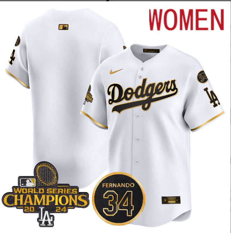 Women MLB Los Angeles Dodgers  blank white 2024 World Series Champions Patch Limited Jersey